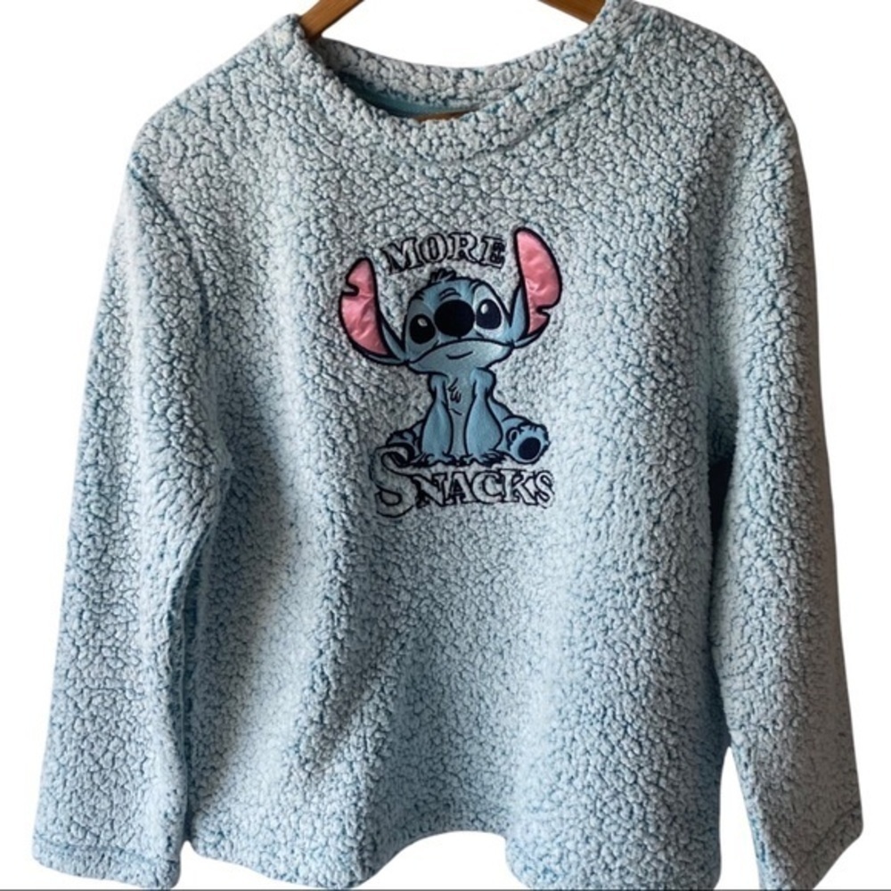 Disney Lilo & Stitch "More Snacks" Blue Fleece Pullover – Size Large